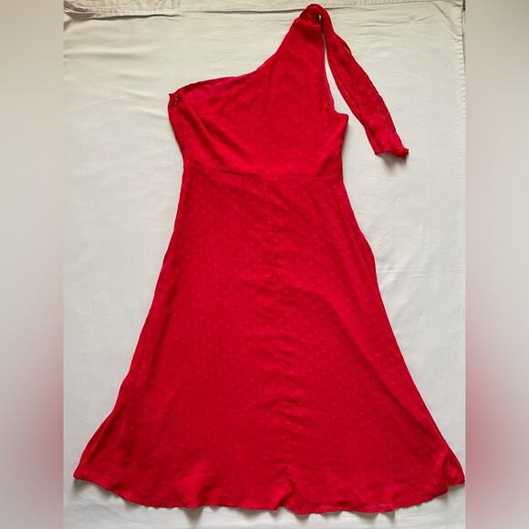 Sugarlips Kismet Chiffon Swiss Dot One Shoulder Dress in Red Size Large - Picture 6 of 6